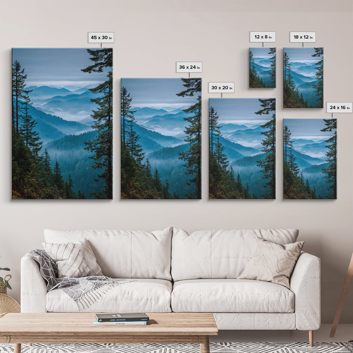 Quiet Forest Ridge Softened by Fog Framed Canvas Print, Above Bed Art, Textured Painting, Bedroom Decor, Fine Art, Serenity, ABA-2x3-46