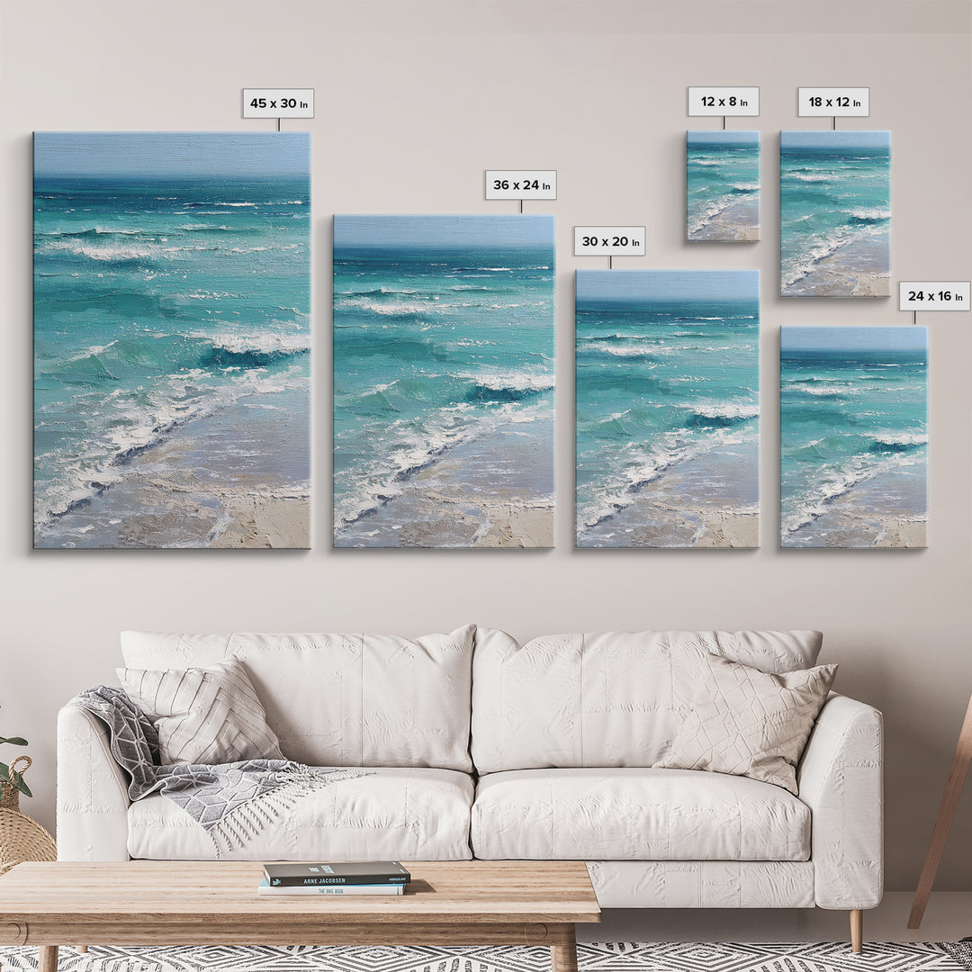 Serene Ocean Tide Seen from Above Framed Canvas Print, Above Bed Art, Dorm Decor, Bedroom Decor, Serenity, Dopamine Decor, ABA-2x3-53