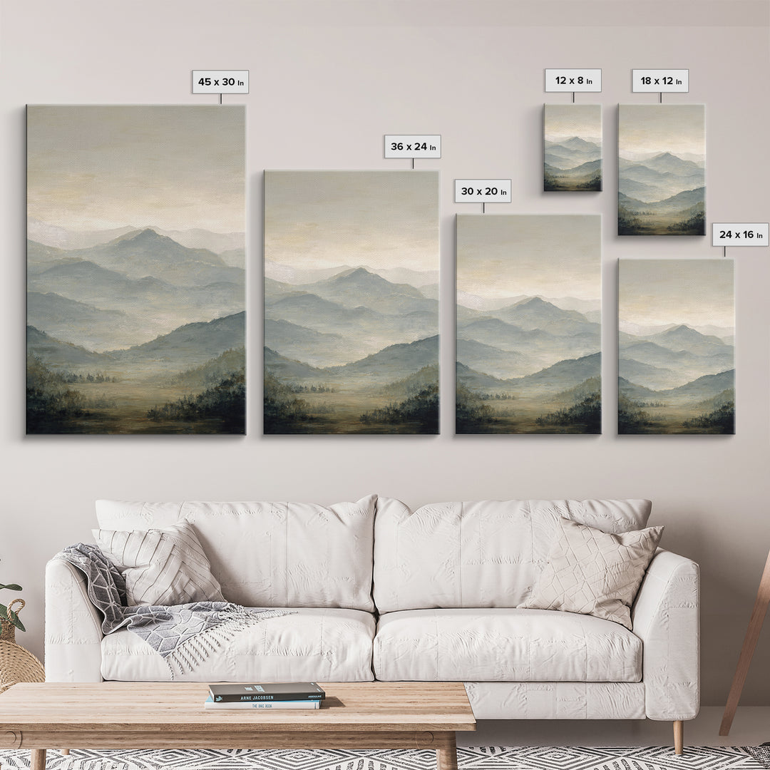 Panoramic Misty Mountain Landscape Canvas Print, Above Bed Art, Apartment Decor, Bedroom Decor, Serenity, Photography Prints, ABA-2x3-57