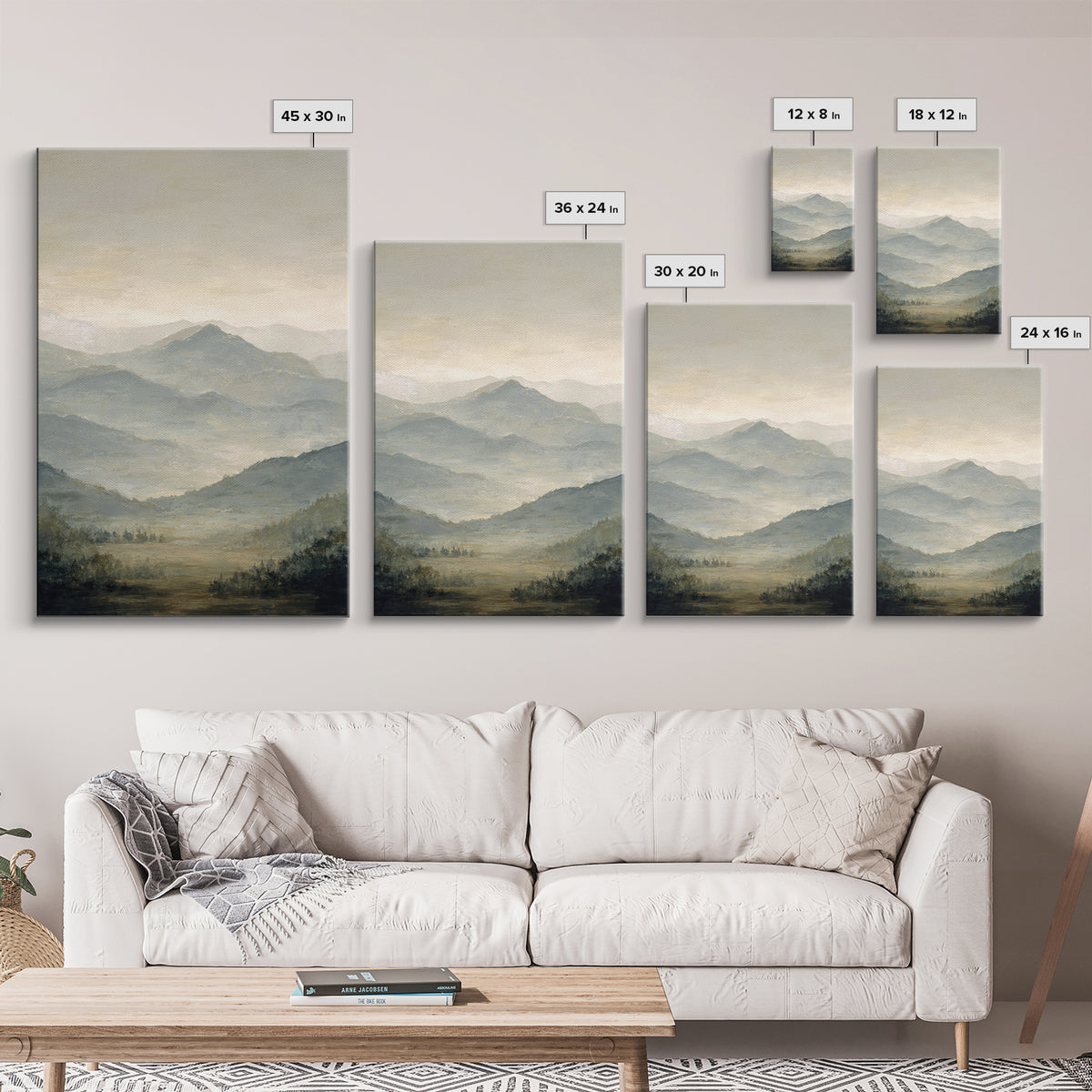 Panoramic Misty Mountain Landscape Canvas Print, Above Bed Art, Apartment Decor, Bedroom Decor, Serenity, Photography Prints, ABA-2x3-57