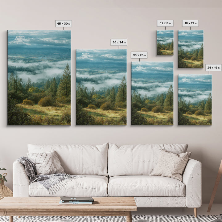 Quiet Forest Ridge Softened by Fog Canvas Print, Above Bed Art, Digital Prints, Bedroom Decor, Oil Painting, Serenity, ABA-2x3-70