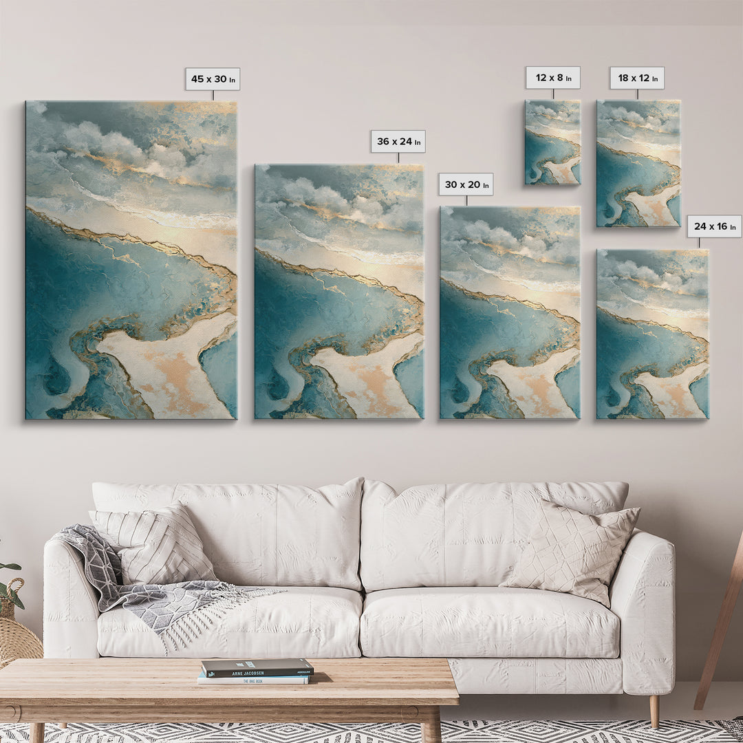 Serene Ocean Tide Seen from Above Canvas Print, Above Bed Art, Digital Print, Bedroom Decor, Watercolor Art, Serenity, ABA-2x3-77