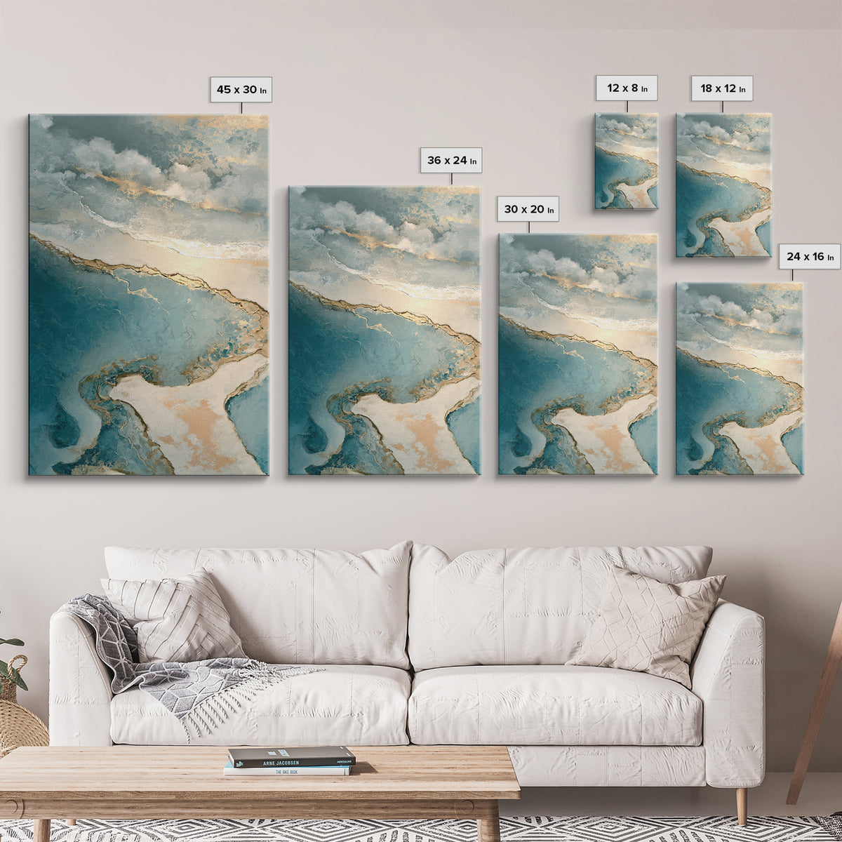 Serene Ocean Tide Seen from Above Canvas Print, Above Bed Art, Digital Print, Bedroom Decor, Watercolor Art, Serenity, ABA-2x3-77