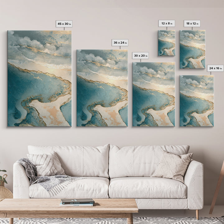 Serene Ocean Tide Seen from Above Canvas Print, Above Bed Art, Digital Print, Bedroom Decor, Watercolor Art, Serenity, ABA-2x3-77