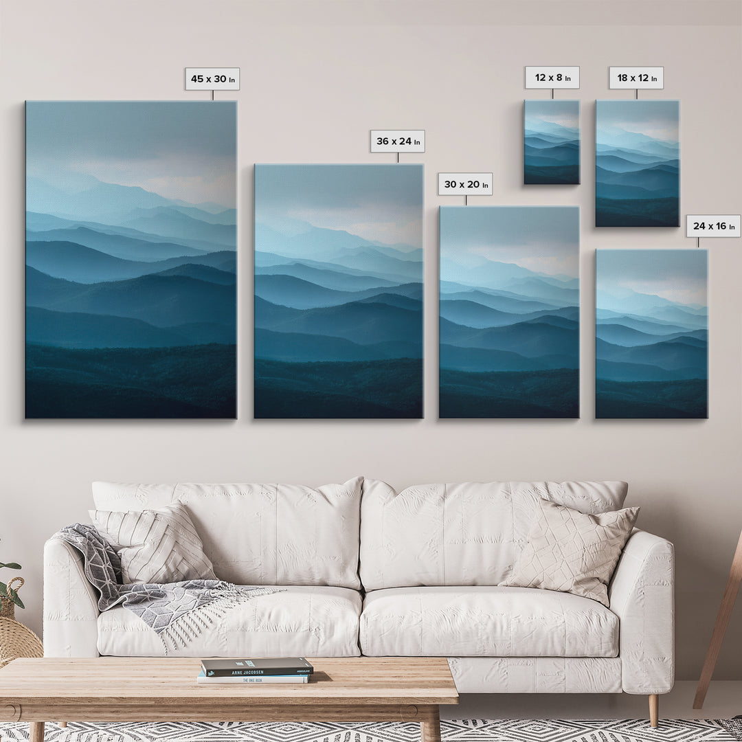 Soft Alpine Horizon Framed Canvas Print, Above Bed Art, Japanese Wall Art, Bedroom Decor, Fine Art, Serenity, Neutral Decor, ABA-2x3-8