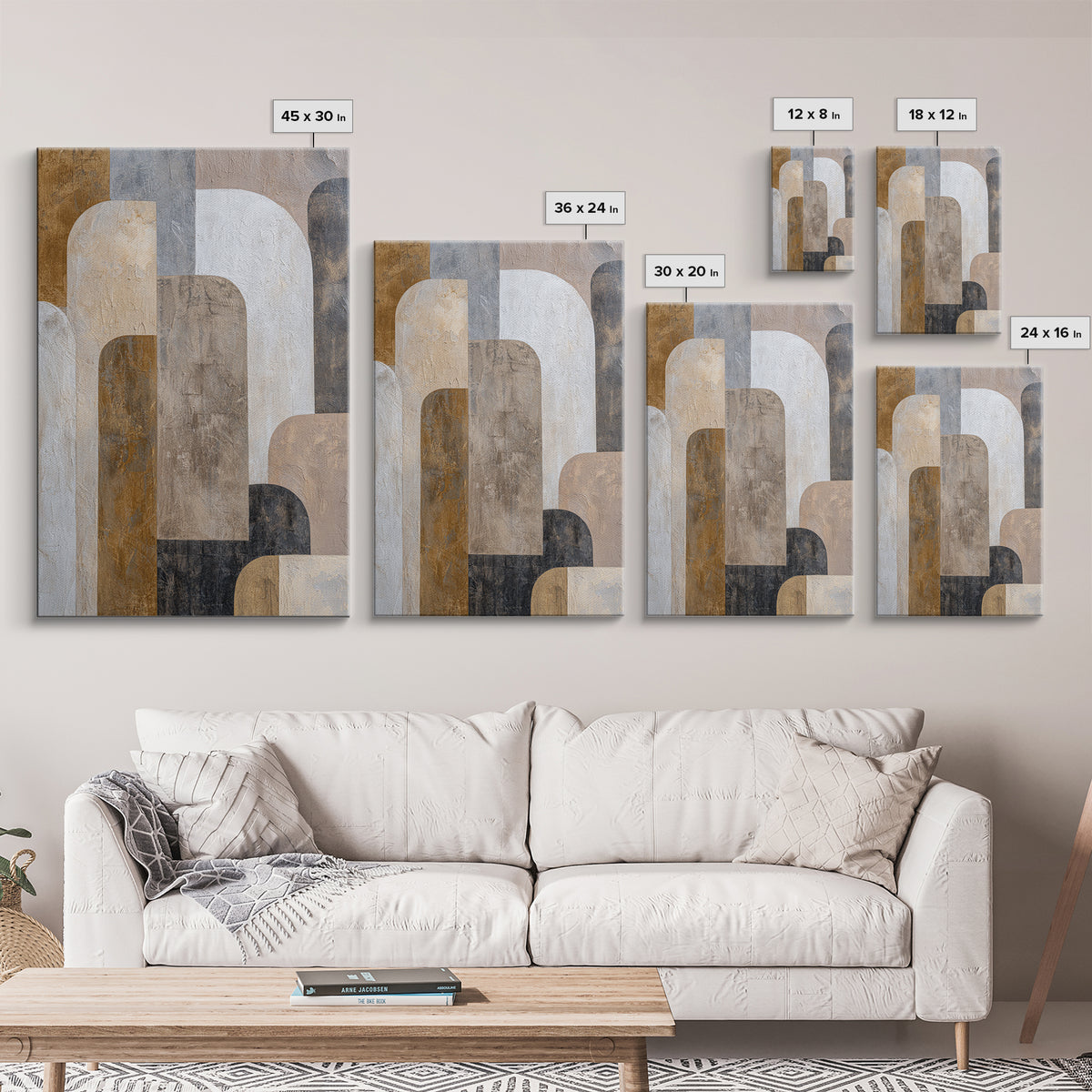 Neutral Abstract Arches Framed Canvas Print, Above Bed Art, Boho Decor, Bedroom Decor, Abstract Art, Serenity, ABA-2x3-84