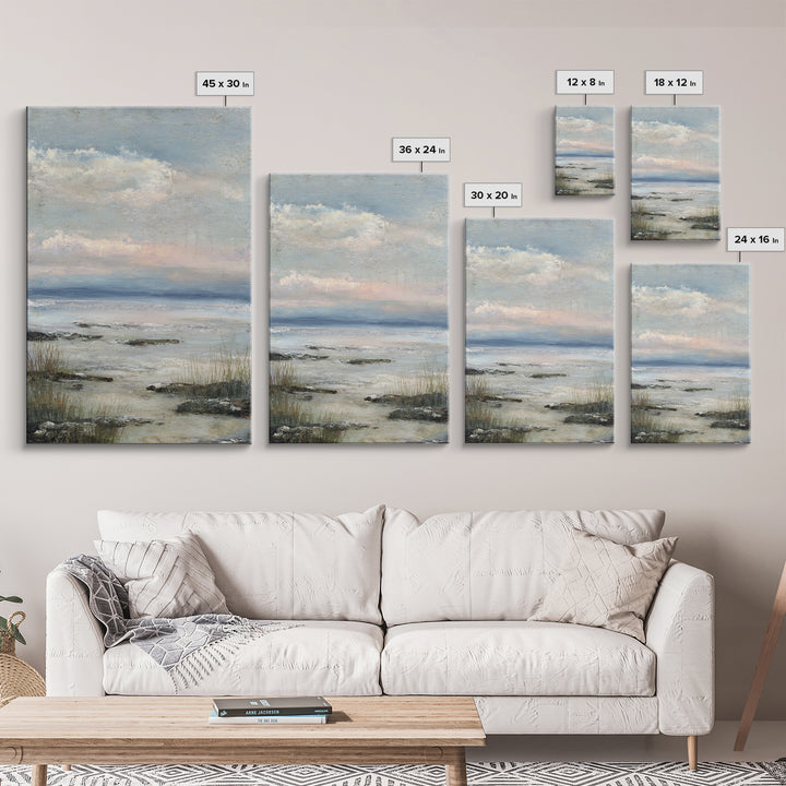 Tranquil Cloudscape with Blush Undertones Framed Canvas Print, Above Bed Art, Printable Art, Bedroom Decor, Fine Art, Serenity, ABA-2x3-85