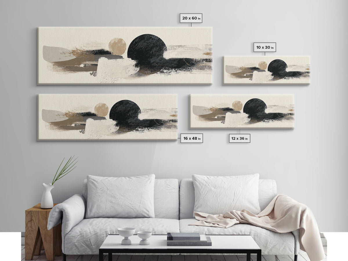 Japandi Ink Shapes Framed Canvas Print, Above Bed Art, Wall Decor, Bedroom Decor, Abstract Art, Serenity, Apartment Decor, ABA-3x1-10