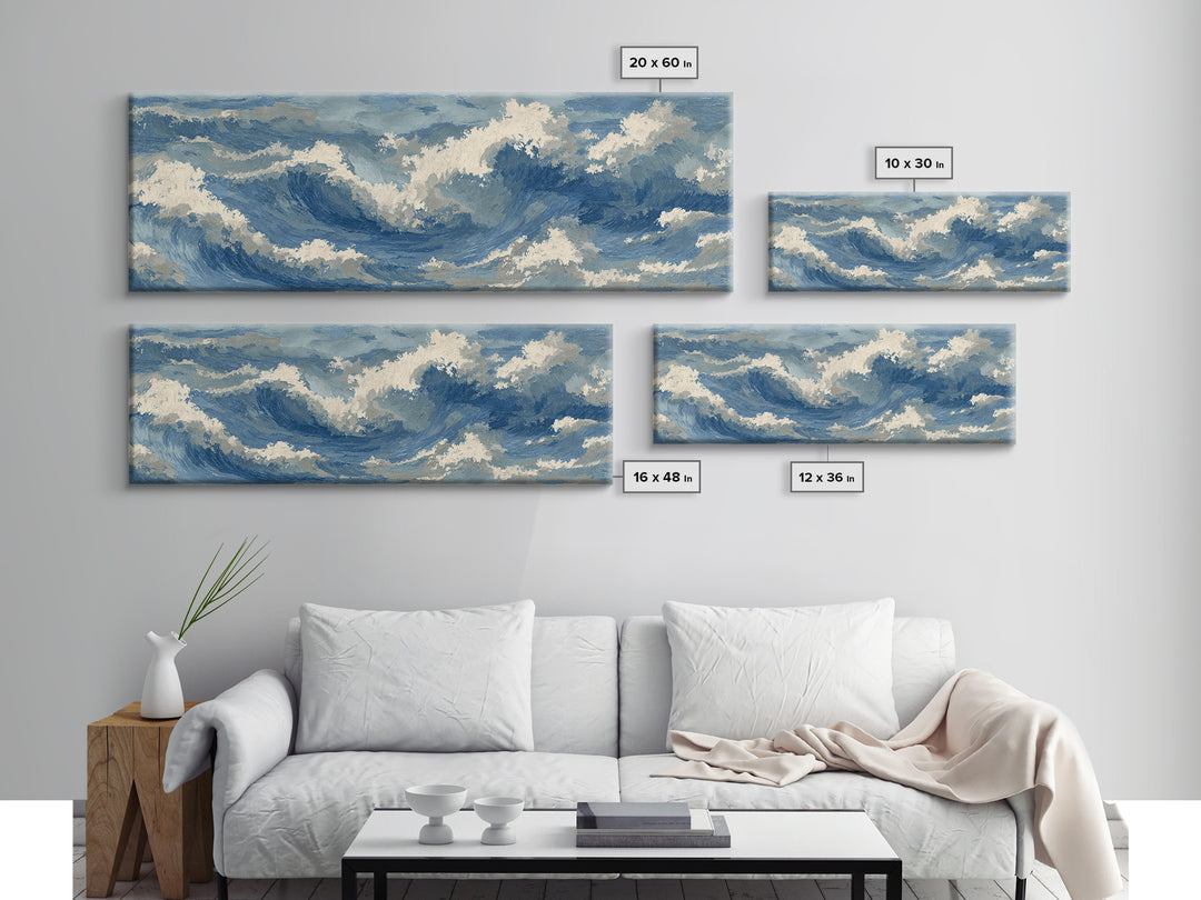 Serene Ocean Tide Seen from Above Canvas Print, Above Bed Art, Bedroom Decor, Oil Painting, Serenity, Boho Decor, Western Decor, ABA-3x1-13
