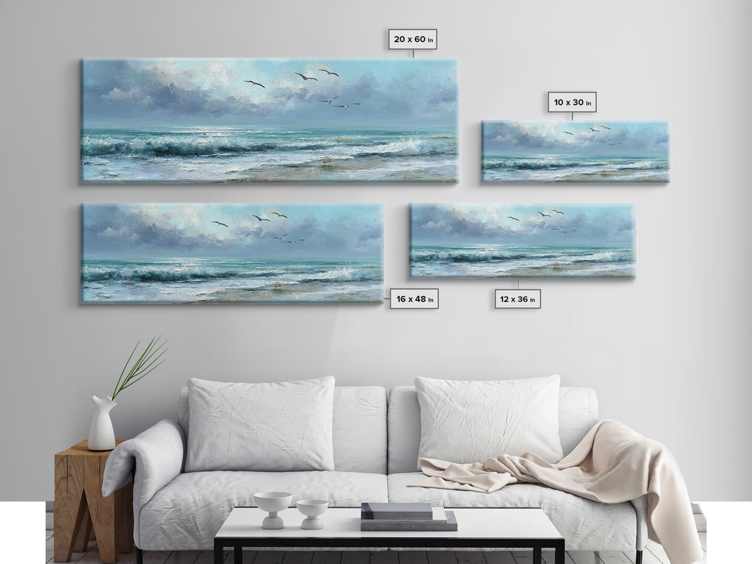 Quiet Moon over a Calm Ocean Horizon Canvas Print, Above Bed Art, Fine Art Print, Bedroom Decor, Serenity, Digital Art, ABA-3x1-19