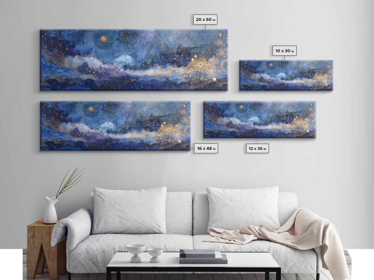Subtle Celestial Scene Canvas Print, Above Bed Art, Printable Art, Bedroom Decor, Oil Painting, Serenity, Bedroom Wall Art, ABA-3x1-29