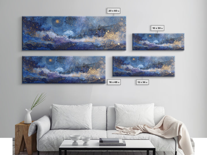 Subtle Celestial Scene Canvas Print, Above Bed Art, Printable Art, Bedroom Decor, Oil Painting, Serenity, Bedroom Wall Art, ABA-3x1-29