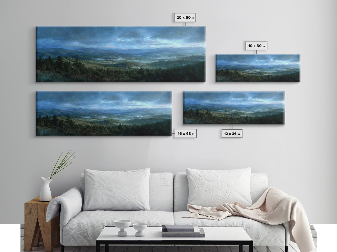 Quiet Forest Ridge Softened by Fog Canvas Print, Above Bed Art, Wall Art, Bedroom Decor, Fine Art, Serenity, Digital Print, ABA-3x1-30