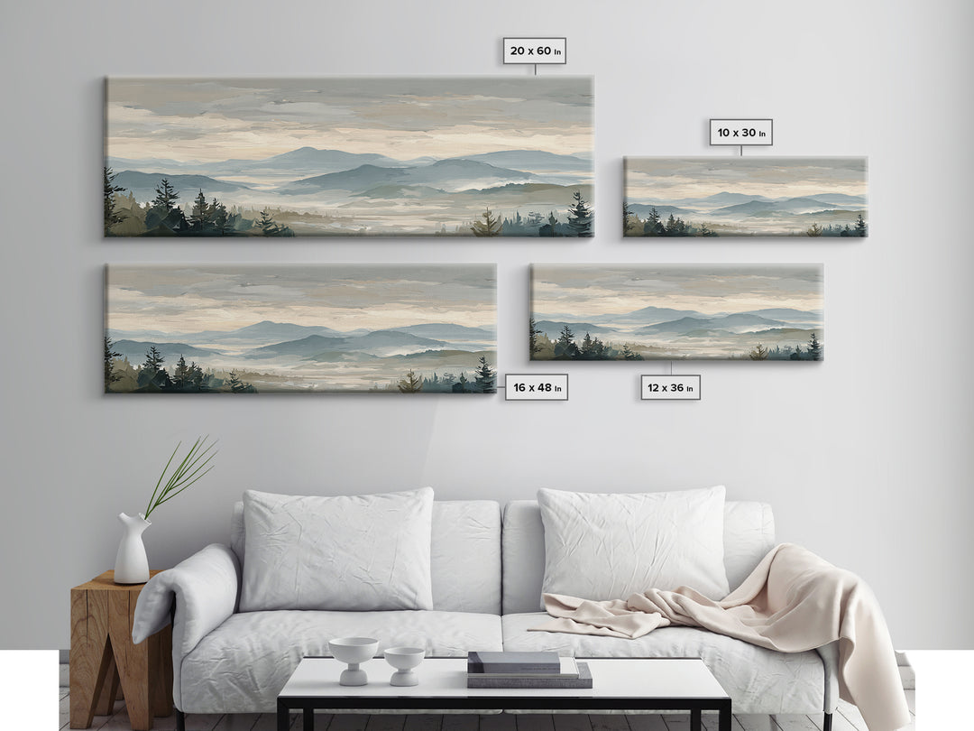 Soft Alpine Horizon Canvas Print, Above Bed Art, Home Decor, Bedroom Decor, Oil Painting, Serenity, Contemporary Art, ABA-3x1-40