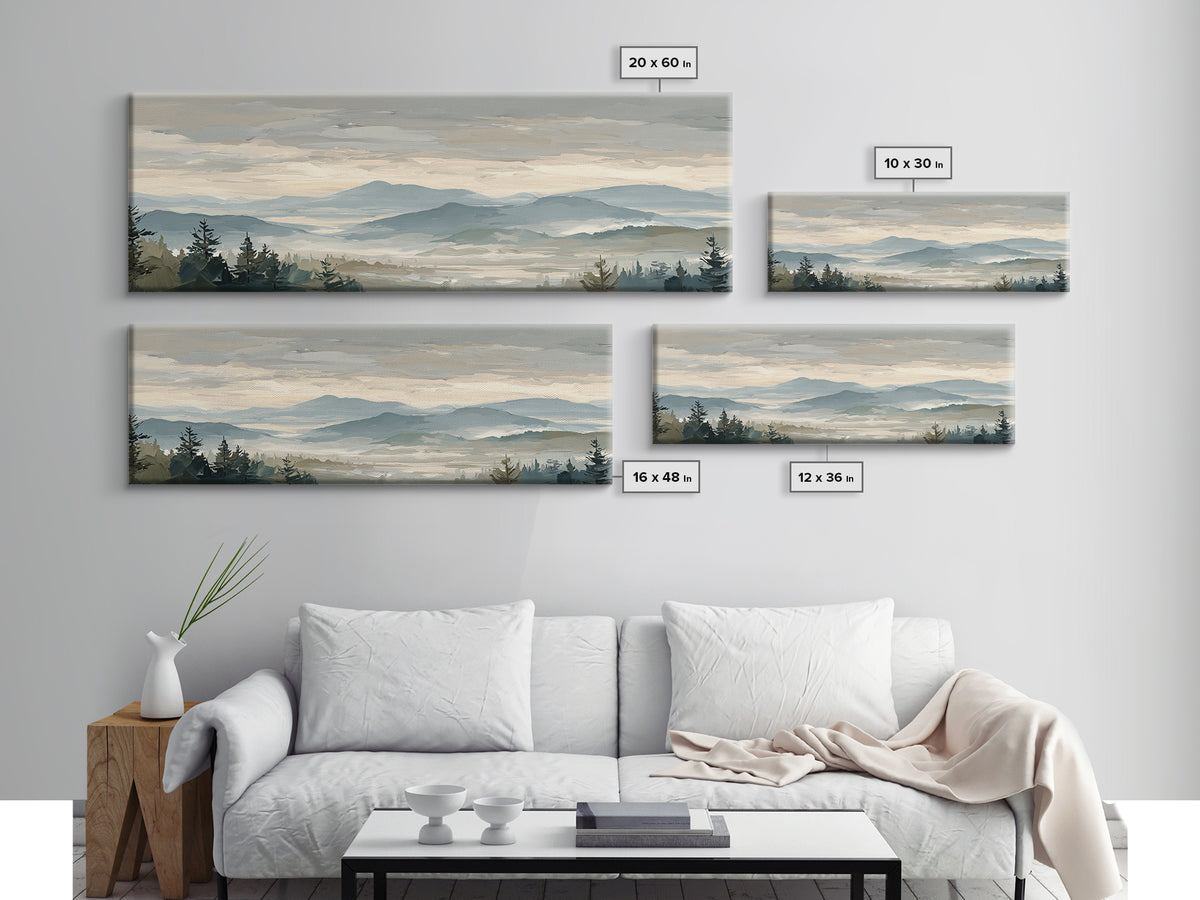 Soft Alpine Horizon Canvas Print, Above Bed Art, Home Decor, Bedroom Decor, Oil Painting, Serenity, Contemporary Art, ABA-3x1-40