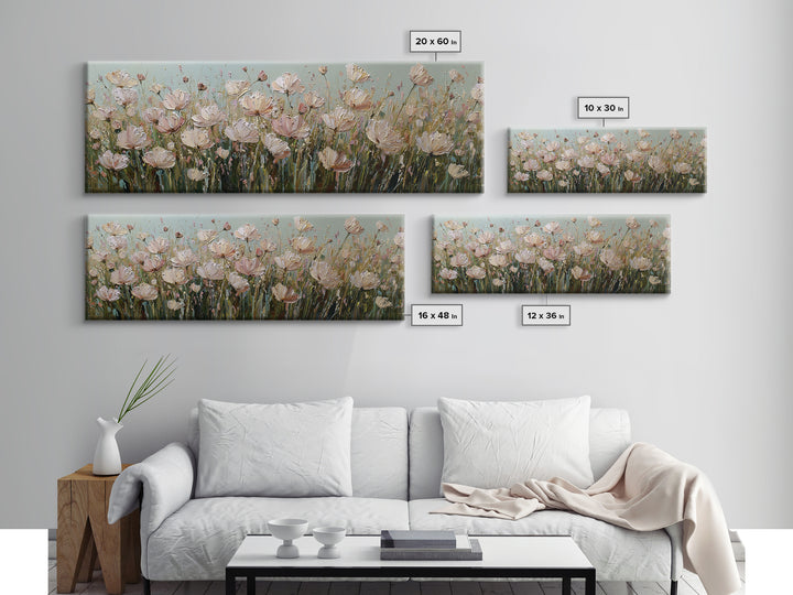 Wide Meadow of Muted Wildflowers at Dusk Canvas Print, Above Bed Art, Bedroom Decor, Serenity, Boho Decor, Western Decor, ABA-3x1-50