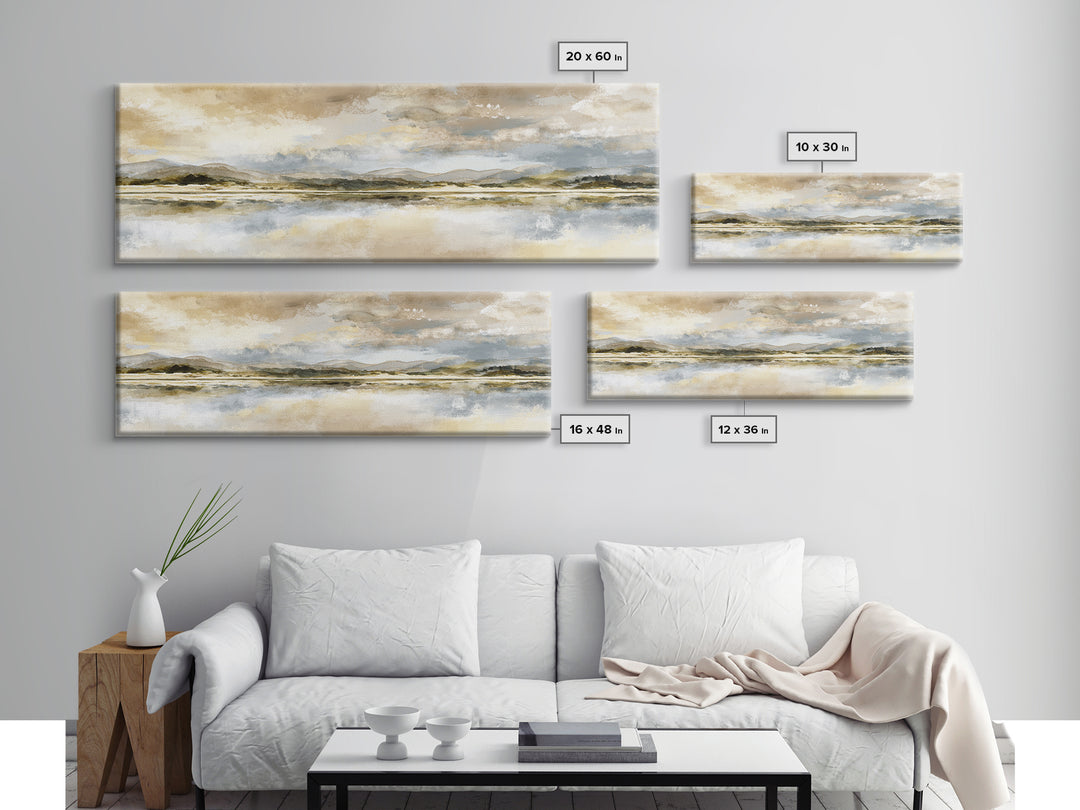 Calming Lake Reflection Framed Canvas Print, Above Bed Art, Printable Wall Art, Bedroom Decor, Oil Painting, Serenity, ABA-3x1-51