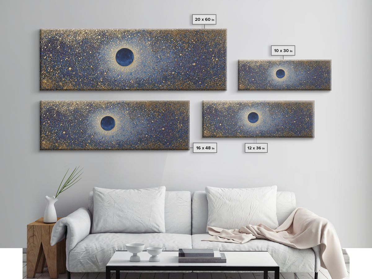 Subtle Celestial Scene Framed Canvas Print, Above Bed Art, Japanese Wall Art, Bedroom Decor, Fine Art, Serenity, Neutral Decor, ABA-3x1-53