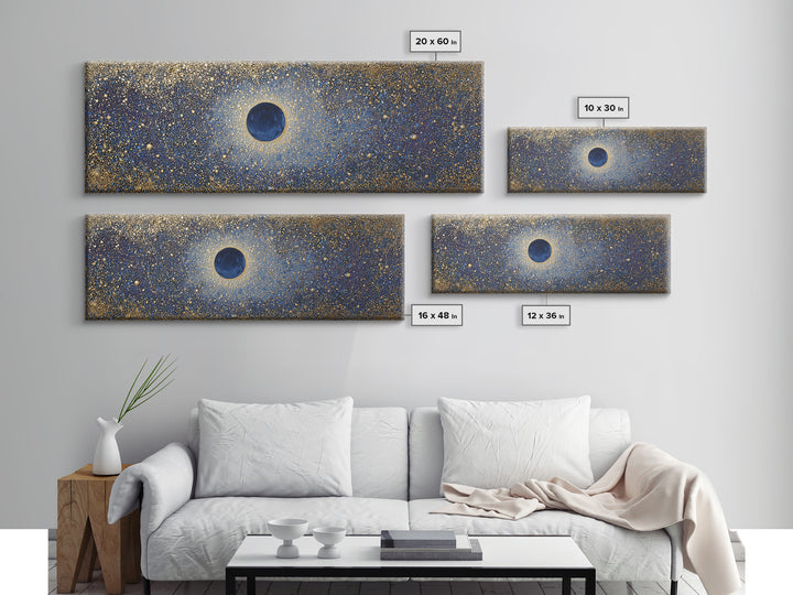Subtle Celestial Scene Framed Canvas Print, Above Bed Art, Japanese Wall Art, Bedroom Decor, Fine Art, Serenity, Neutral Decor, ABA-3x1-53