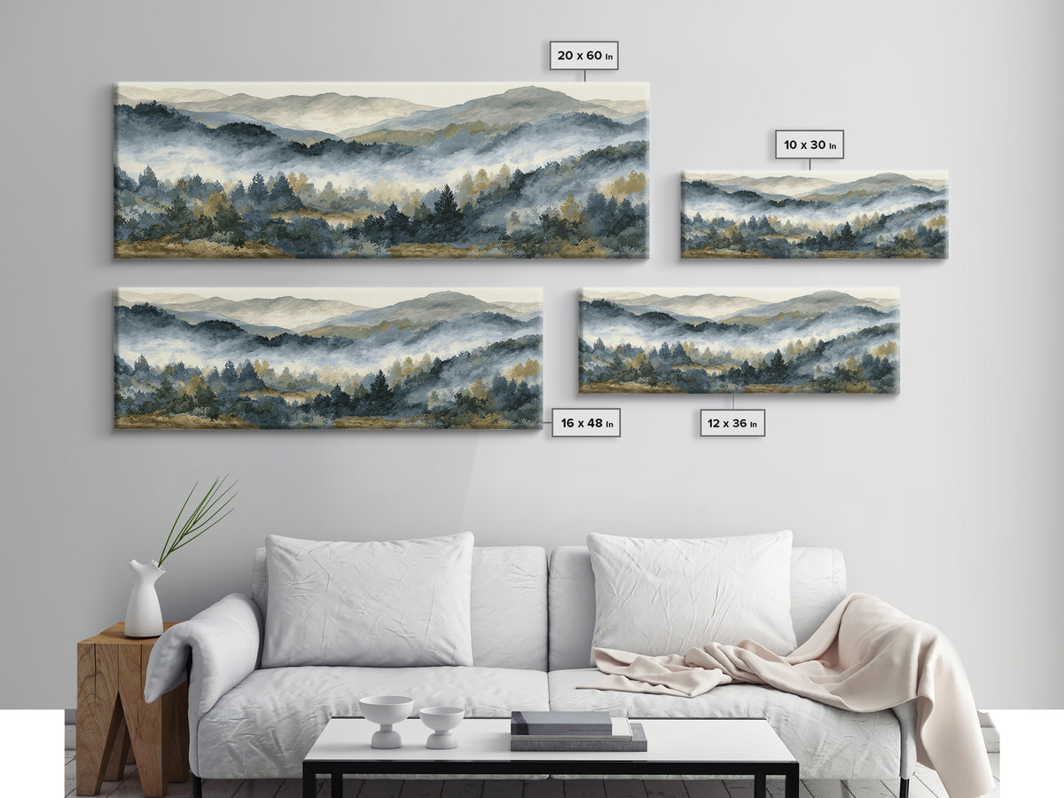 Quiet Forest Ridge Softened by Fog Canvas Print, Above Bed Art, Boho Decor, Bedroom Decor, Serenity, Statement Artwork, ABA-3x1-54