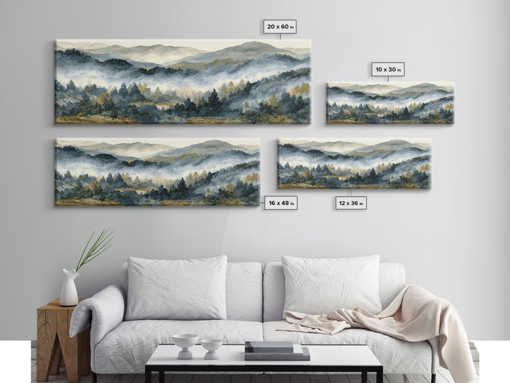Quiet Forest Ridge Softened by Fog Canvas Print, Above Bed Art, Boho Decor, Bedroom Decor, Serenity, Statement Artwork, ABA-3x1-54