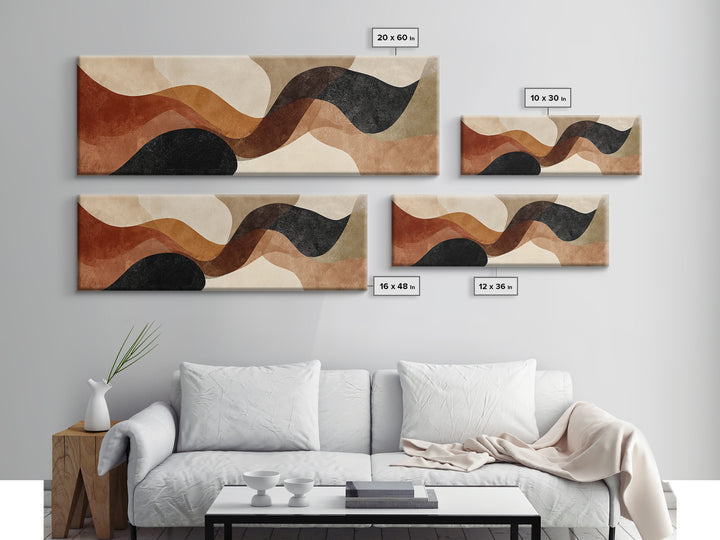 Warm Taupe Abstract Waves Framed Canvas Print, Above Bed Art, Contemporary Art, Bedroom Decor, Serenity, Textured Wall Art, ABA-3x1-55