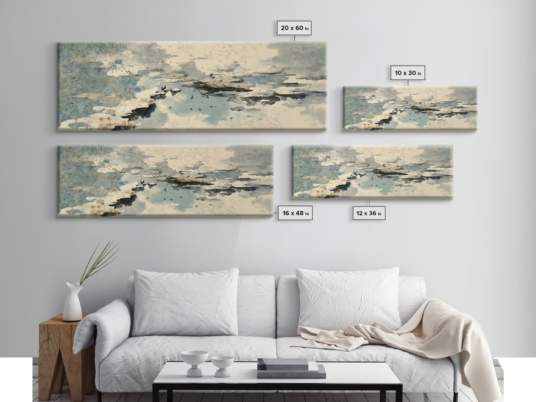 Japandi Ink Shapes Framed Canvas Print, Above Bed Art, Digital Print, Bedroom Decor, Fine Art, Serenity, Living Room Wall Art, ABA-3x1-58