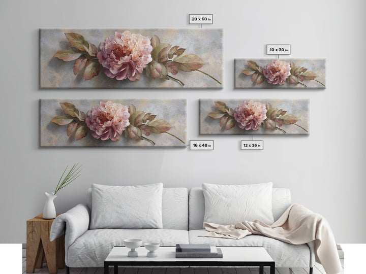 Romantic Oversized Peony Bloom on Warm Linen Canvas Print, Above Bed Art, Printable Art, Bedroom Decor, Abstract Art, Serenity, ABA-3x1-66