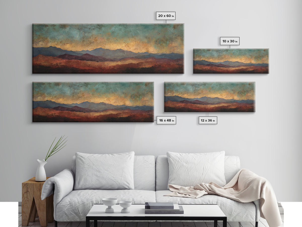 Dreamy Desert Sunset Canvas Print, Above Bed Art, Original Art, Bedroom Decor, Oil Painting, Serenity, Sage Green Wall Art, ABA-3x1-71