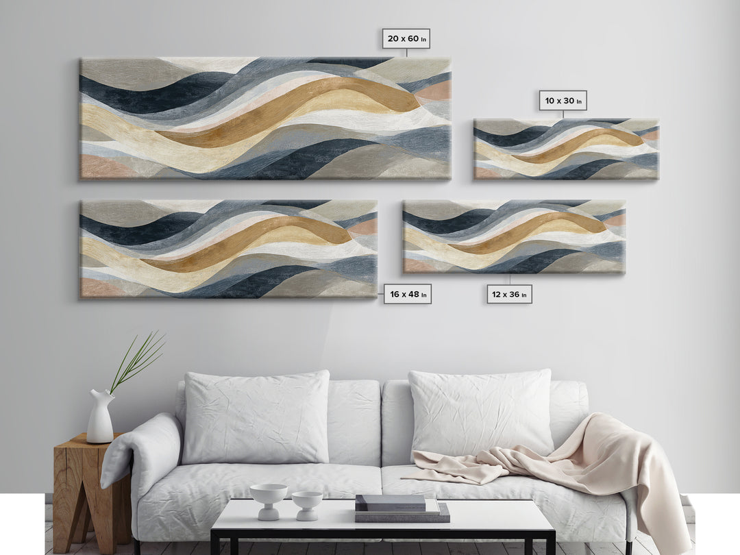 Warm Taupe Abstract Waves Framed Canvas Print, Above Bed Art, Bedroom Decor, Abstract Art, Serenity, Boho Decor, Western Decor, ABA-3x1-79