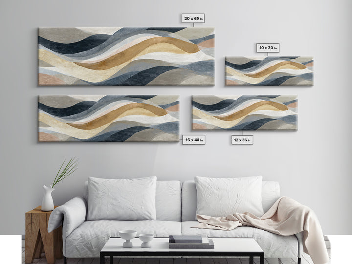 Warm Taupe Abstract Waves Framed Canvas Print, Above Bed Art, Bedroom Decor, Abstract Art, Serenity, Boho Decor, Western Decor, ABA-3x1-79