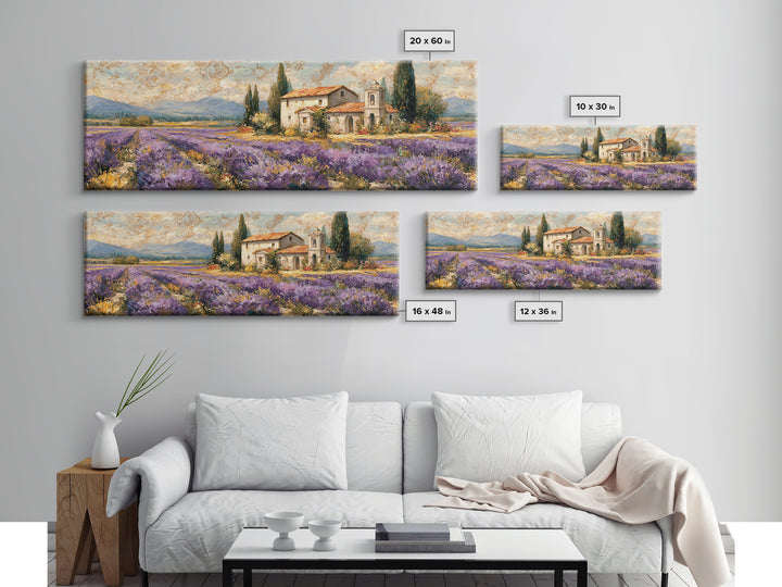 Oversized Lavender Field Canvas Print, Above Bed Art, Mid Century Modern, Bedroom Decor, Serenity, Horizontal Wall Art, ABA-3x1-83