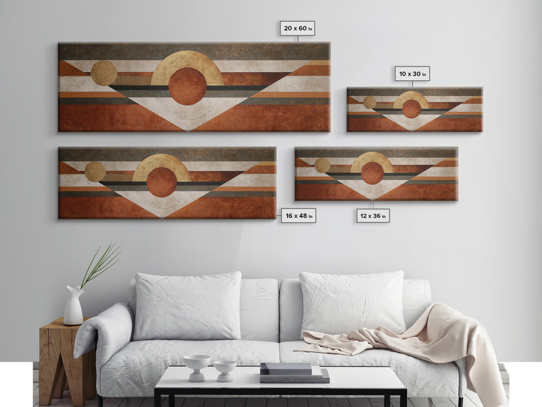 Abstract Sunrise Geometry Framed Canvas Print, Above Bed Art, Digital Art, Bedroom Decor, Abstract Art, Serenity, ABA-3x1-84