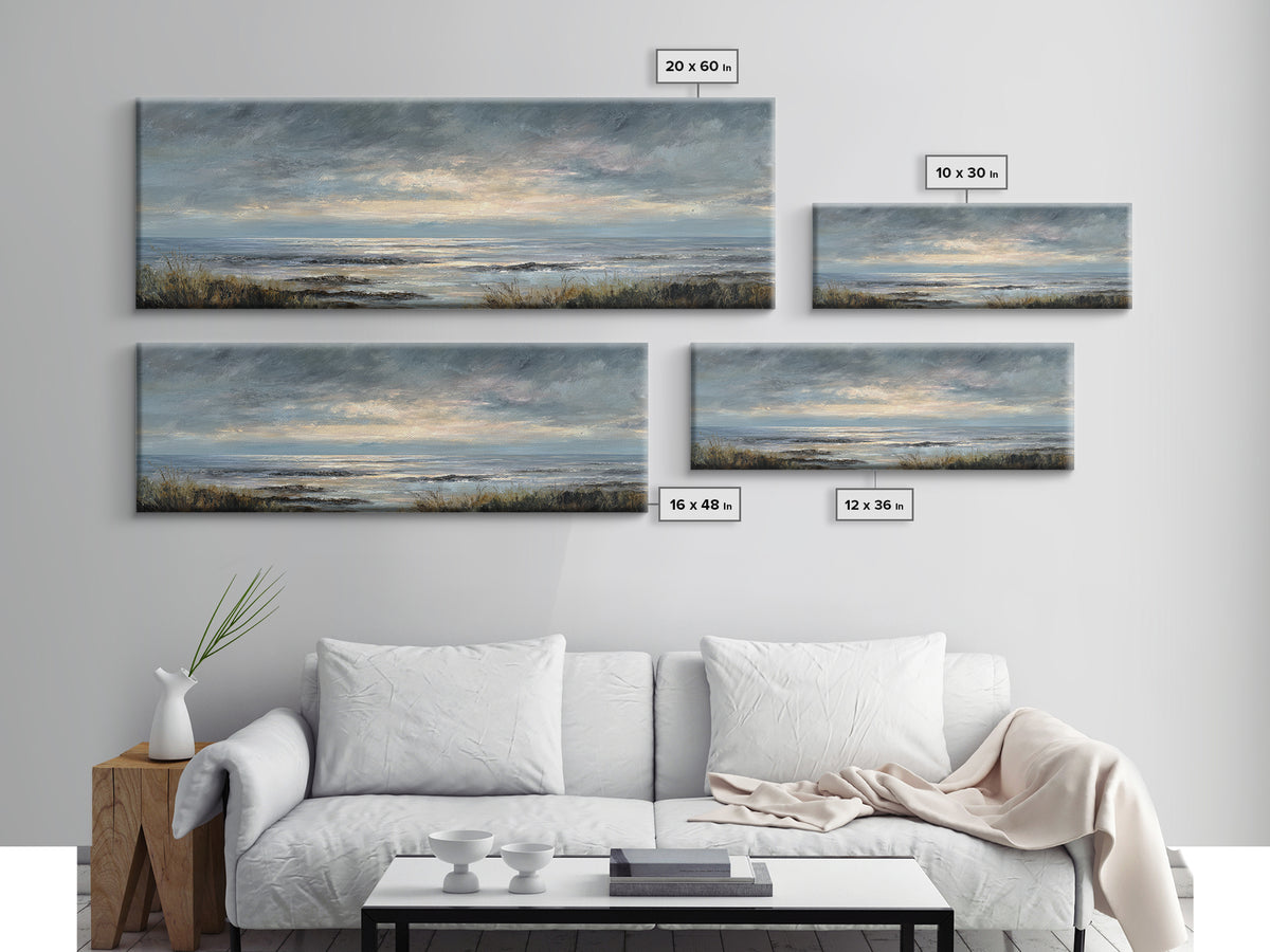 Tranquil Cloudscape with Blush Undertones Canvas Print, Above Bed Art, Above Bed Decor, Bedroom Decor, Fine Art, Serenity, ABA-3x1-93