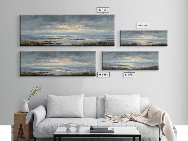 Tranquil Cloudscape with Blush Undertones Canvas Print, Above Bed Art, Above Bed Decor, Bedroom Decor, Fine Art, Serenity, ABA-3x1-93