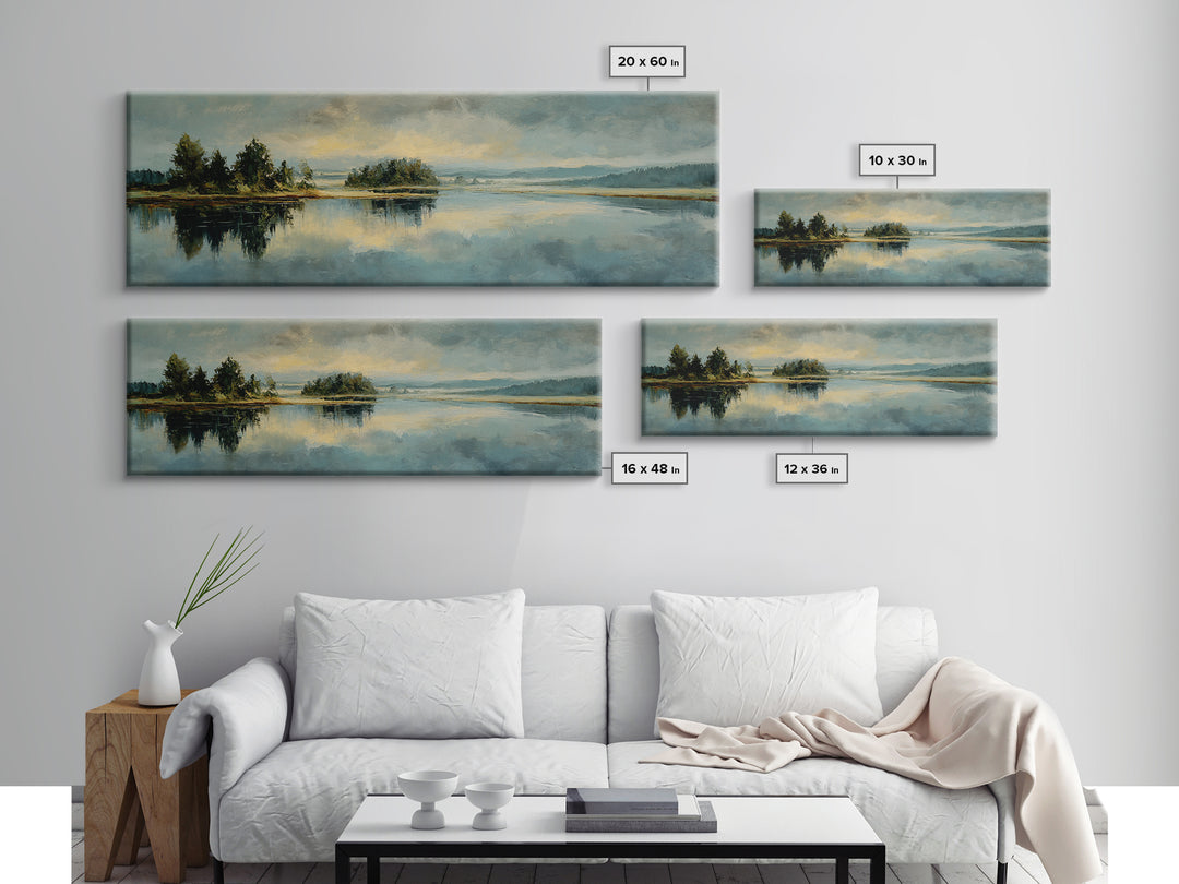 Calming Lake Reflection Framed Canvas Print, Above Bed Art, Bedroom Decor, Oil Painting, Serenity, Canvas Wall Art, ABA-3x1-99
