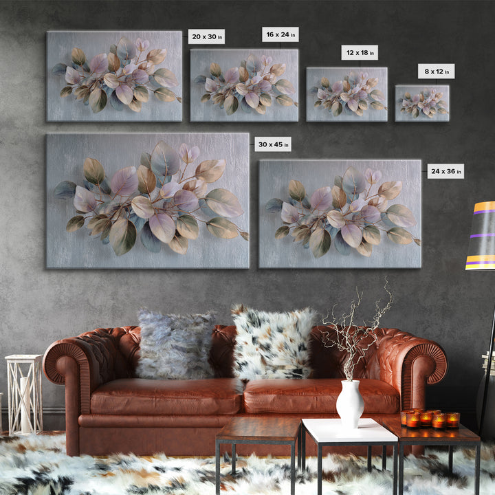 Soft Eucalyptus Branches Arranged Symmetrically Canvas Print, Above Bed Art, Boho Wall Art, Bedroom Decor, Watercolor Art, ABA-3x2-34