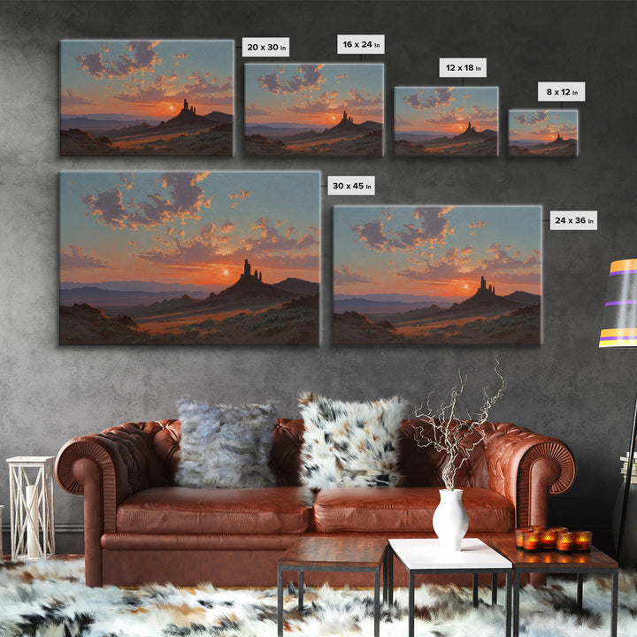 Dreamy Desert Sunset Framed Canvas Print, Above Bed Art, Bedroom Wall Art, Bedroom Decor, Fine Art, Serenity, Textured Painting, ABA-3x2-35