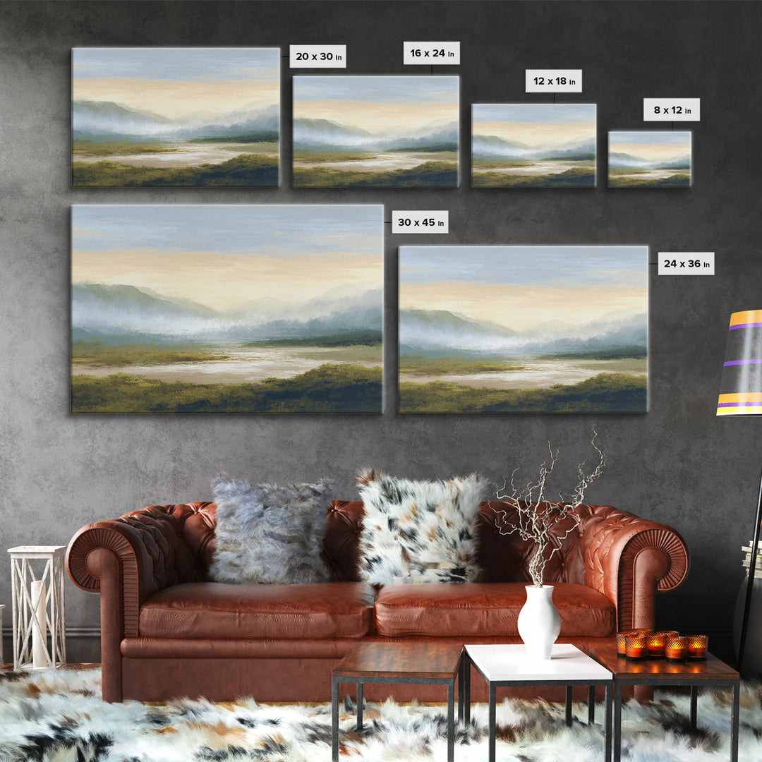 Soft Alpine Horizon Canvas Print, Above Bed Art, Wall Art Prints, Bedroom Decor, Serenity, Boho Wall Art, Horizontal Wall Art, ABA-3x2-4