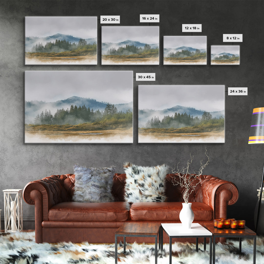 Quiet Forest Ridge Softened by Fog Canvas Print, Above Bed Art, Apartment Decor, Bedroom Decor, Serenity, Photography Prints, ABA-3x2-42