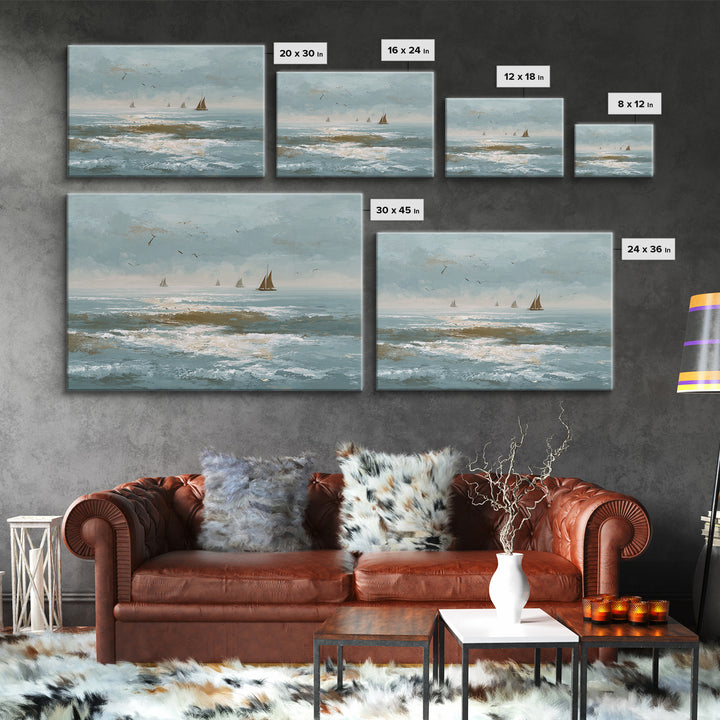 Serene Ocean Tide Seen from Above Canvas Print, Above Bed Art, Western Decor, Bedroom Decor, Oil Painting, Serenity, ABA-3x2-49