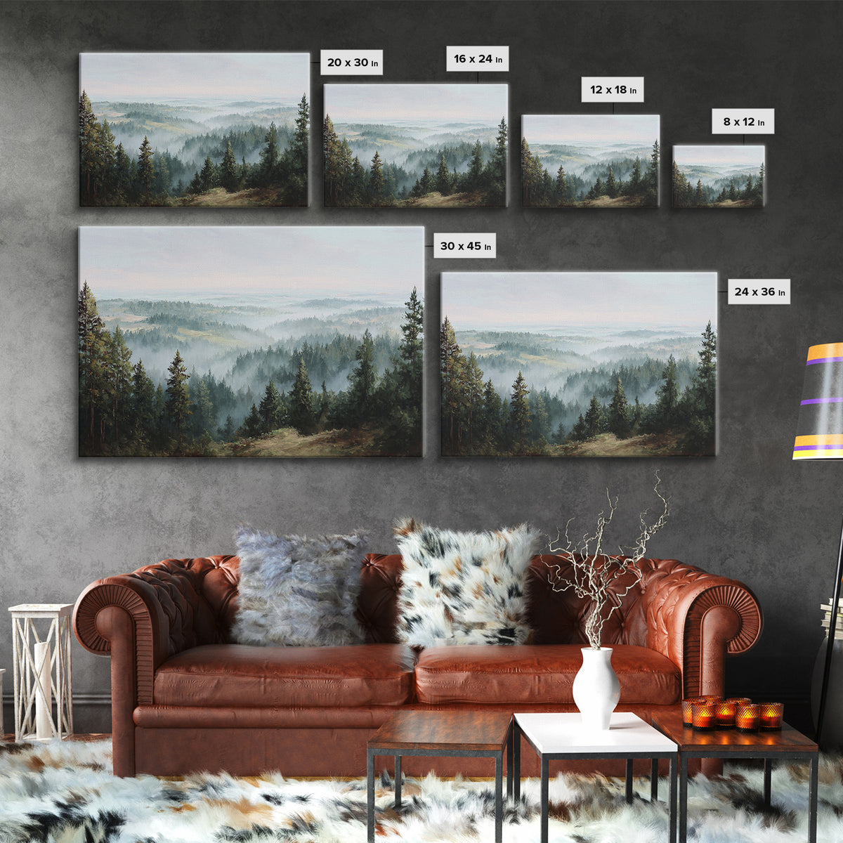 Quiet Forest Ridge Softened by Fog Canvas Print, Above Bed Art, Apartment Decor, Bedroom Decor, Serenity, Photography Prints, ABA-3x2-66