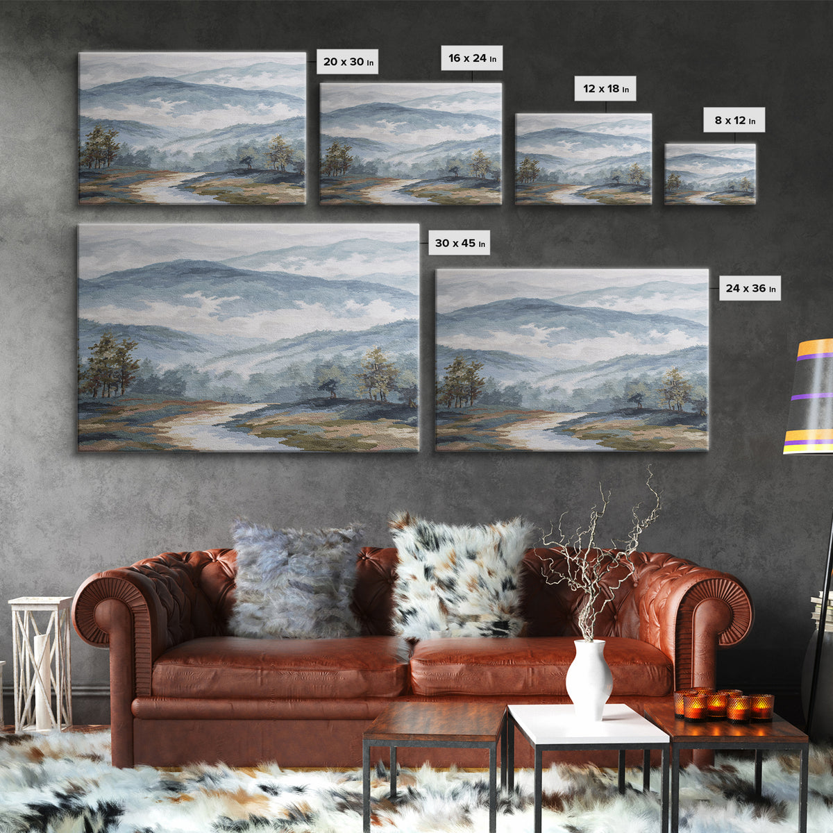 Soft Alpine Horizon Canvas Print, Above Bed Art, 3 Piece Wall Art, Bedroom Decor, Fine Art, Serenity, Textured Painting, ABA-3x2-76