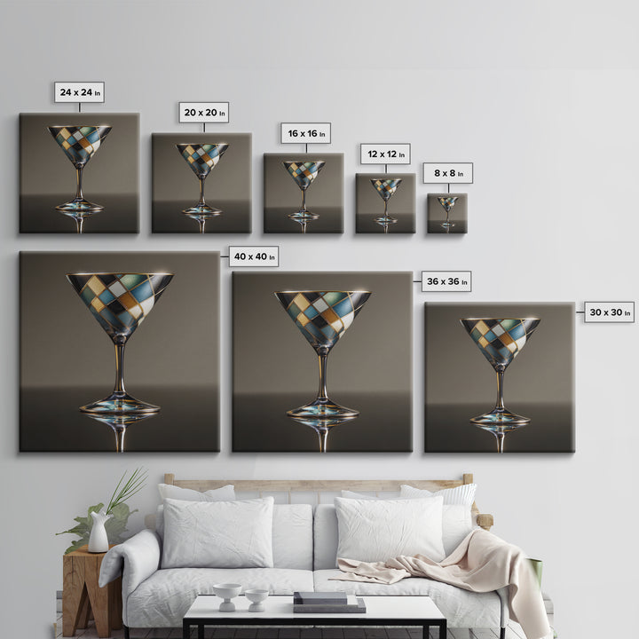 Luxury Cocktail Glass Framed Canvas Print, Art Deco Art, Textured Painting, Living Room Decor, Abstract Art, Glamour, ADA-1x1-29