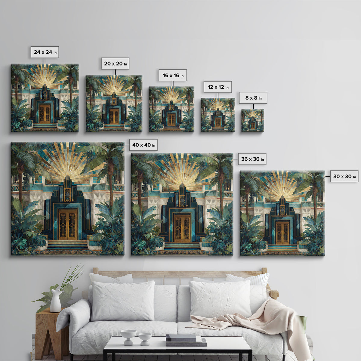 Tropical Hotel Facade Framed Canvas Print, Art Deco Art, Room Decor, Living Room Decor, Fine Art, Glamour, Digital Art, ADA-1x1-40
