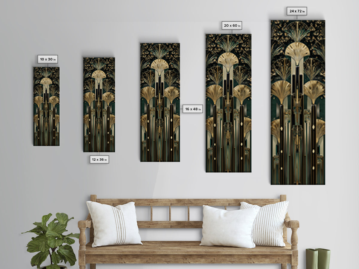 Black and Gold Sunburst Pattern Canvas Print, Art Deco Art, Gallery Decor, Living Room Decor, Fine Art, Glamour, Wall Art, ADA-1x3-14