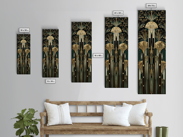 Black and Gold Sunburst Pattern Canvas Print, Art Deco Art, Gallery Decor, Living Room Decor, Fine Art, Glamour, Wall Art, ADA-1x3-14