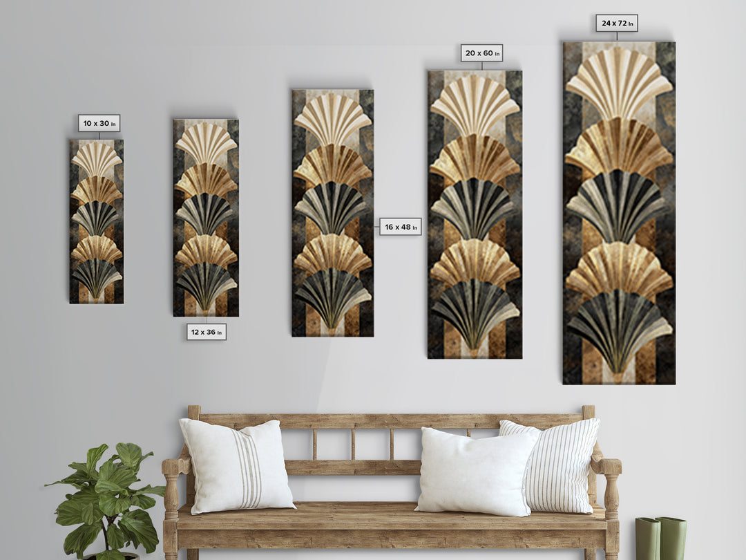 Fan Shaped Shell Motif Canvas Print, Art Deco Art, Decor, Living Room Decor, Abstract Art, Glamour, Apartment Decor, ADA-1x3-32