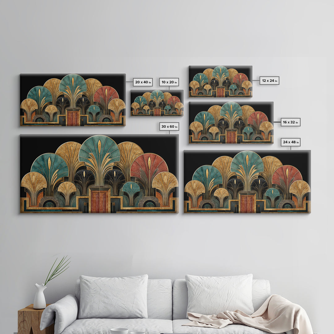 Golden Palm Fronds Arranged Canvas Print, Art Deco Art, Decor, Living Room Decor, Fine Art, Glamour, Apartment Decor, ADA-2x1-52