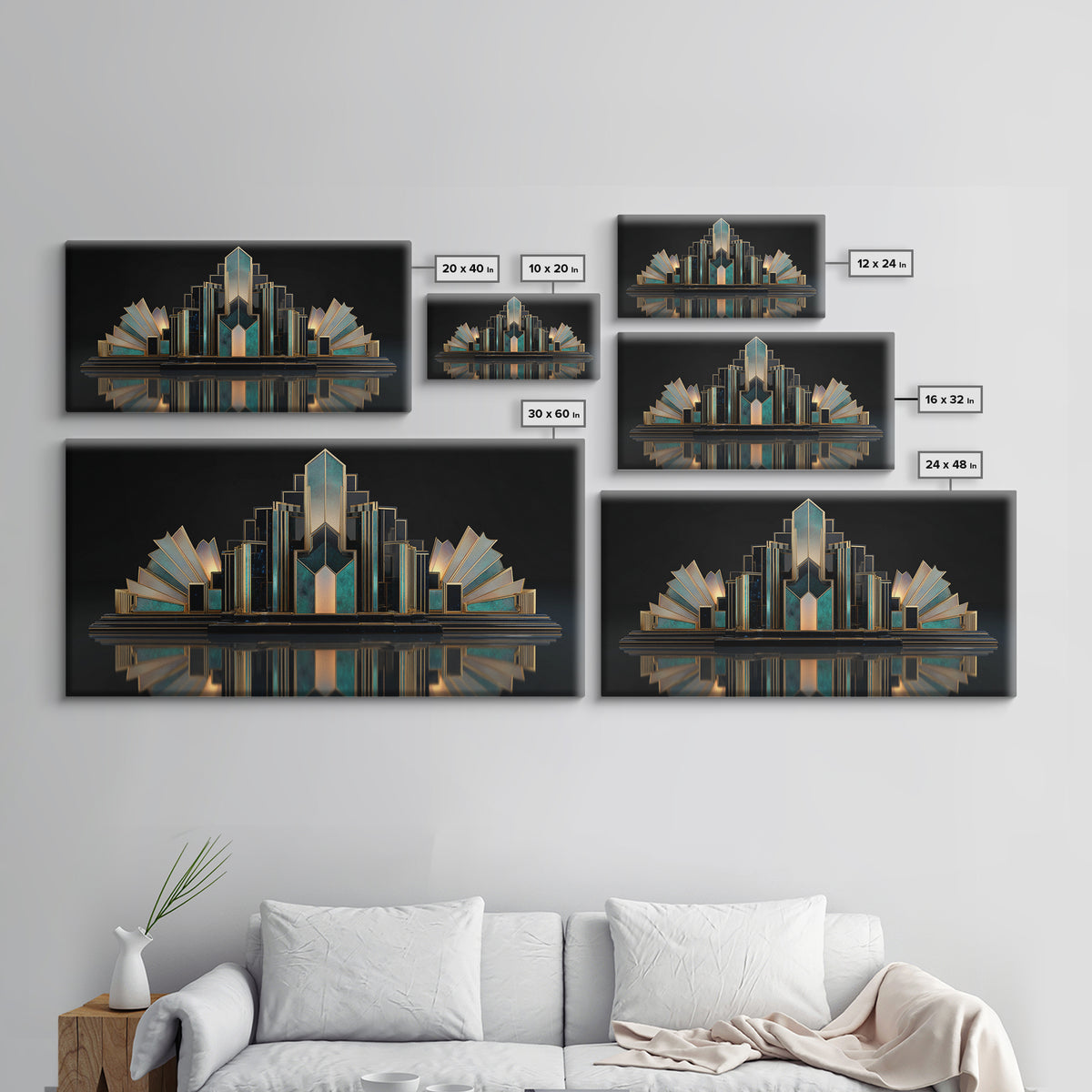 Stylized Skyscraper Crown Framed Canvas Print, Art Deco Art, Art Print, Living Room Decor, Oil Painting, Glamour, Printable Art, ADA-2x1-90